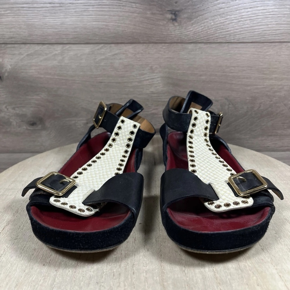 Isabel Marant Sandals Straps Black Maroon Leather Suede Womens Size EU 38 US 8 - Picture 2 of 12